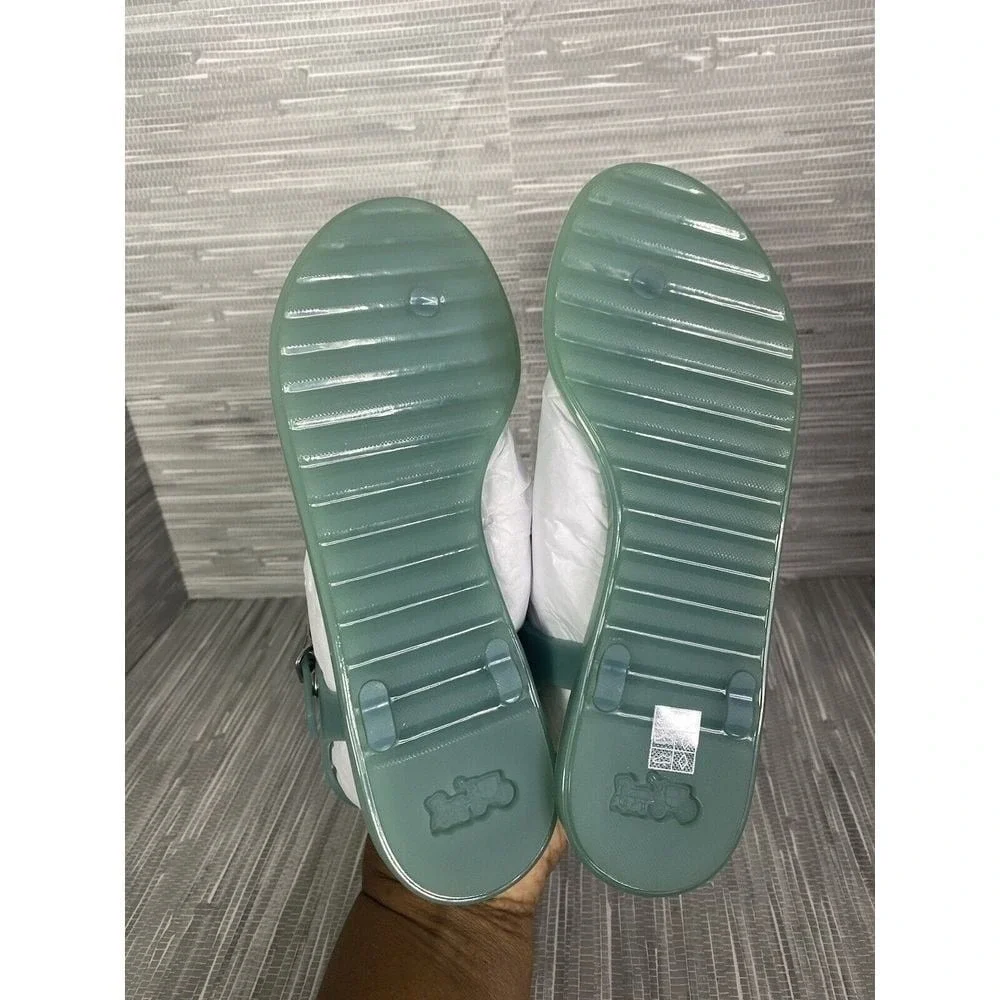 Coach Womens‎ Trmulti Jelly T-Strap Sandals Green Buckle Flat Heel 5 B New